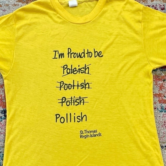 Vintage St. Thomas Virgin Islands 1980s Yellow Graphic Travel Tourism Tee tshirt - Picture 2 of 5